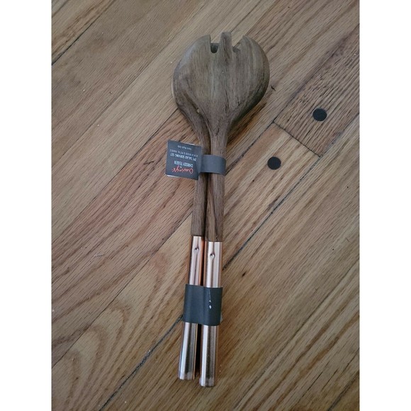 Cravings By Chrissy Teigen 2 Pc Acacia Wood & Metal Handle Salad Serving Set NEW - Picture 2 of 12